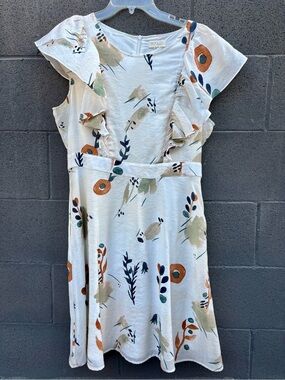 Roolee Cream Mini Dress with Orange & Green Floral Print
